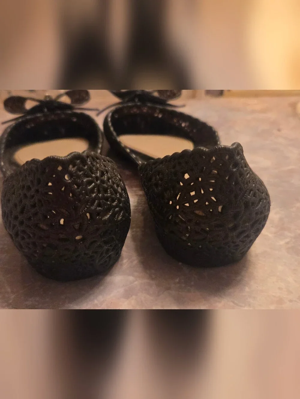 Salvatore Ferragamo Black Lace Bow  Flats - Picture 3 of 6